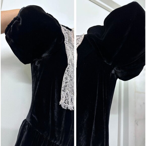 Saloni Cherie Bows Lace Velvet Mini Dress Black Pink Beaded Crystal US 6 - Picture 10 of 16